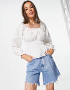 Pieces Organic Cotton Poplin Shirred Detail Blouse In White