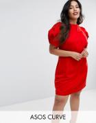 Asos Curve Shift Dress With Puff Sleeve - Red