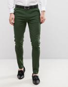 Asos Super Skinny Smart Pants In Dark Green - Green