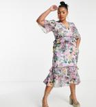 Hope & Ivy Plus Hattie Recycled Polyester Floral Dress In Pink