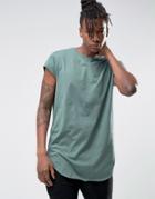 Asos Super Longline T-shirt In Drape Fabric With Cap Sleeve And Curved
