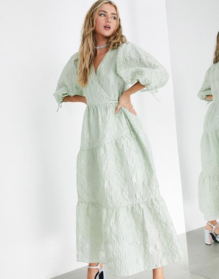 Asos Edition Textured Floral Wrap Midi Dress-green
