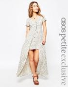 Asos Petite Maxi Dress In Blue Ditsy Print With Button Through Detail - Multi
