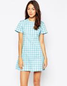 Motel Alby Dress In Gingham Print - Gingham Blue