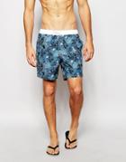 Asos Swim Shorts In Mid Length With Floral Print - Navy