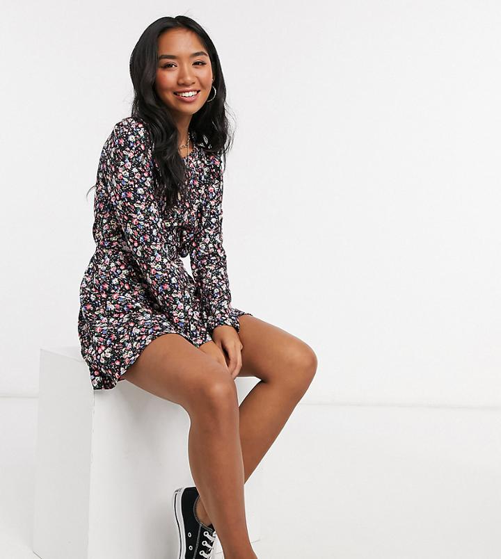 Miss Selfridge Petite Belted Floral Mini Dress In Black Floral