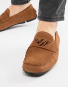 Emporio Armani Suede Logo Driving Shoes In Tan - Tan