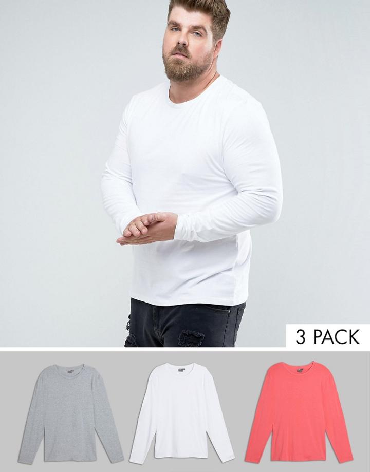 Asos Plus Muscle Fit Long Sleeve T-shirt 3 Pack Save - Orange