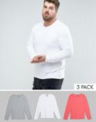 Asos Plus Muscle Fit Long Sleeve T-shirt 3 Pack Save - Orange