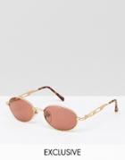 Reclaimed Vintage Inspired Oval Sunglasses With Red Lens - Gold