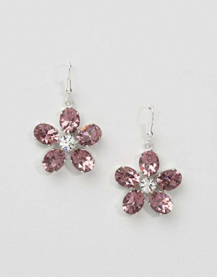 Krystal Swarovski Crystal Flower On Hook Earrings - Tanzanite