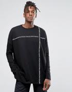 Asos Extreme Oversized Long Sleeve T-shirt With Printed Tape - Black