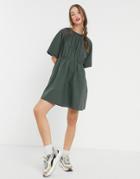 Asos Design Cotton Poplin Trapeze Mini Dress In Forest Green