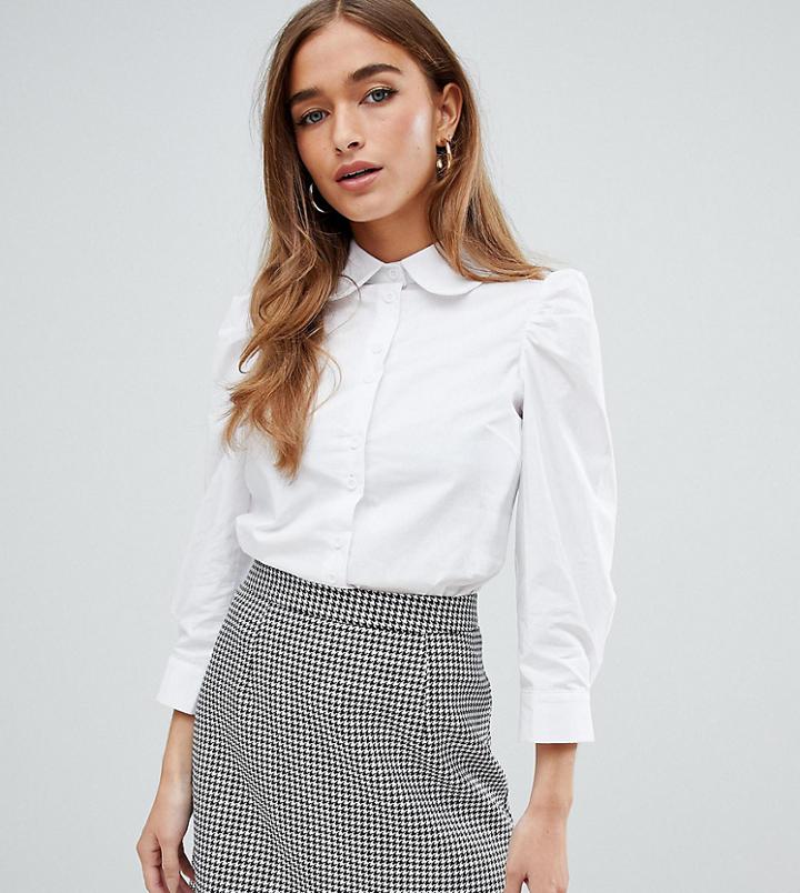Fashion Union Petite Shirt With Peter Pan Collar - White