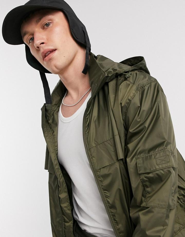 Weekday Florian Wind Parka In Dark Khaki-green