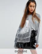 Mad But Magic Top With Metallic Fringing - Gray