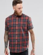 Asos Oversized Shirt With Bleached Check In Short Sleeve - Navy