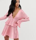 Missguided Petite Plunge Satin Mini Dress In Pink - Pink