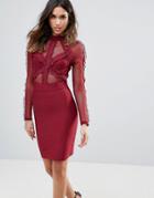 Wow Couture Lace Detail Top Mini Bandage Bodycon Dress - Red