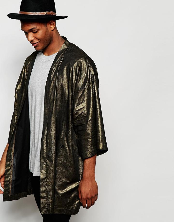 Asos Kimono In Gold - Black