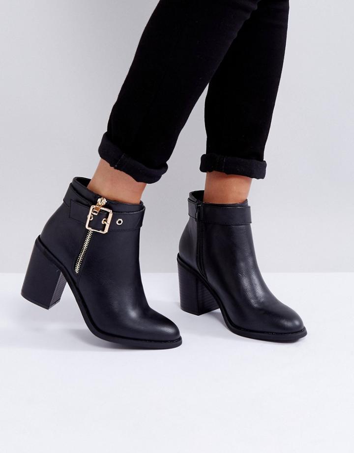 Miss Kg Metal Trim Kitten Heel Boot - Black