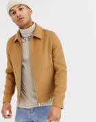 Asos Design Wool Mix Harrington Jacket In Camel-tan