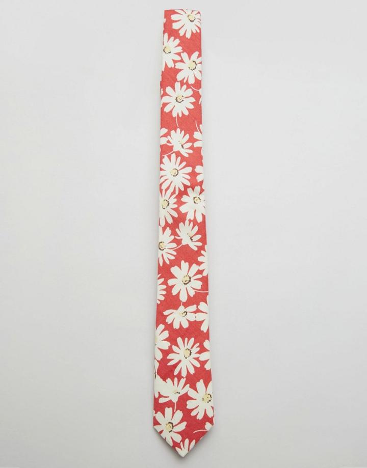 Asos Tie In Flower Print In Red - Red