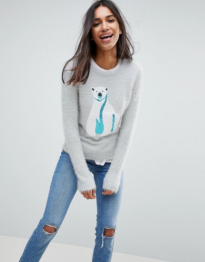 Brave Soul Holidays Polar Bear Sweater - Gray