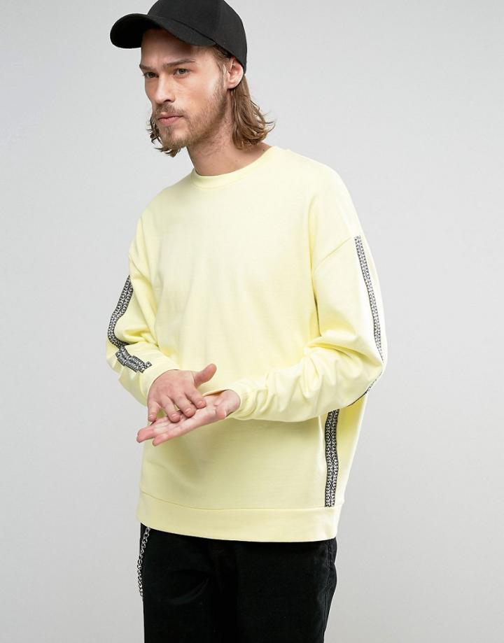 Asos Oversized Sweatshirt With Geo-tribal Pattern Taping - Yellow