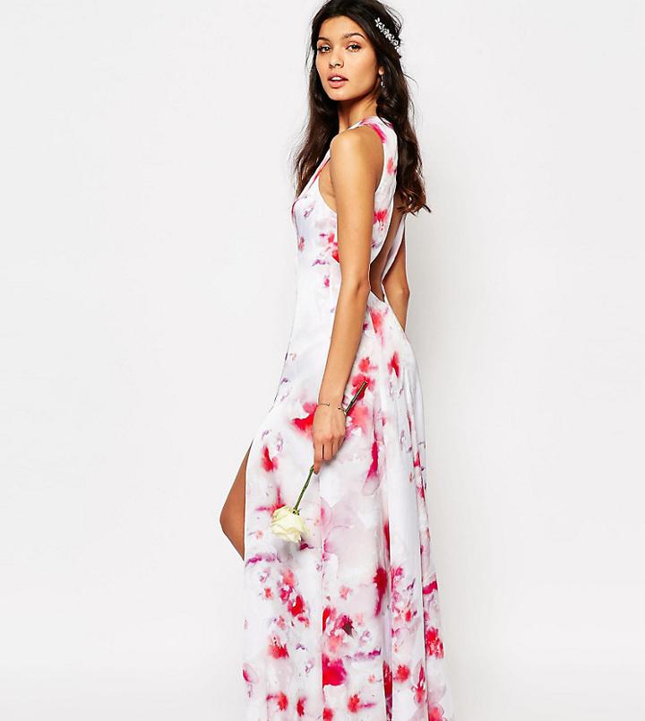Fame And Partners Ashleigh Maxi Dress With Open Back And Side Splits - Pink