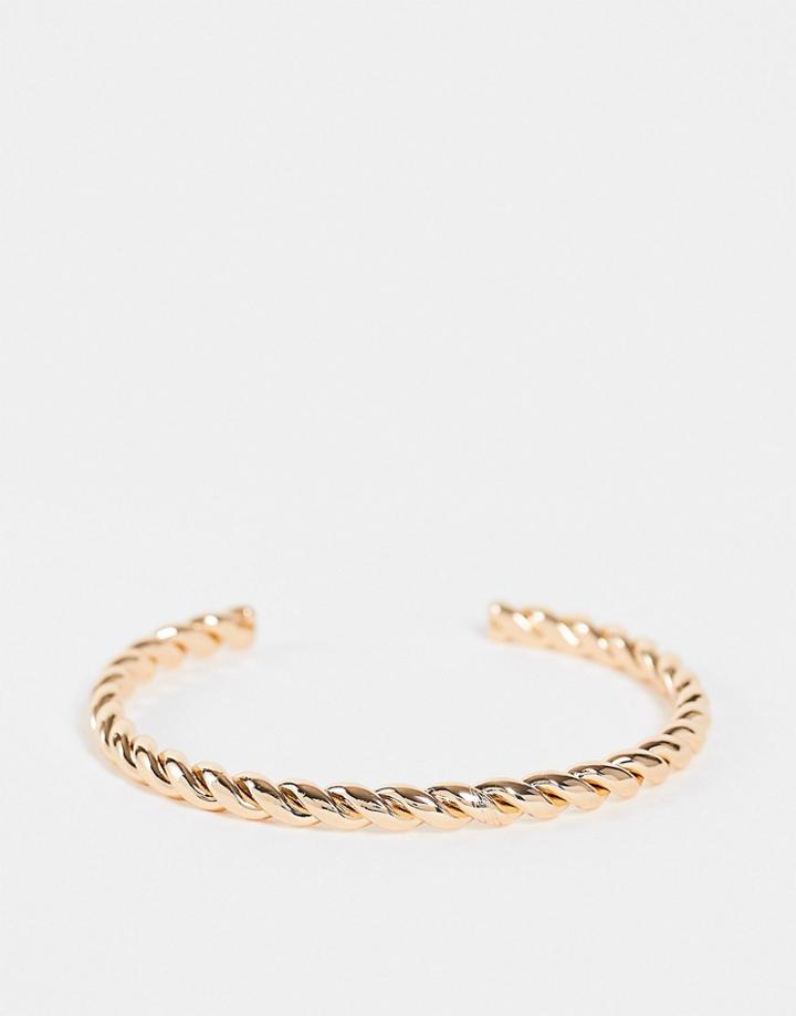 Asos Design Cuff Bracelet With Twist Design In Gold Tone