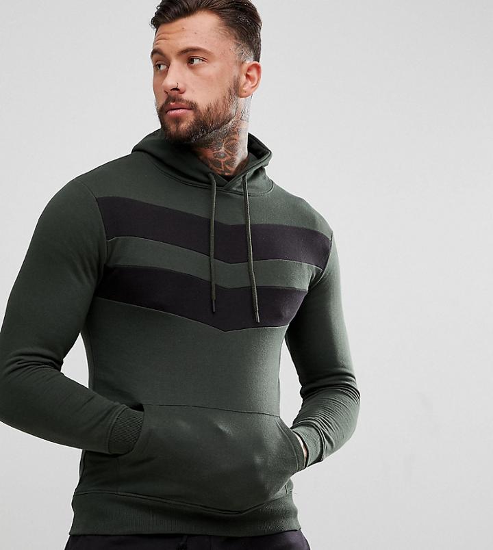 Good For Nothing Hoodie In Khaki With Chevron Print - Green