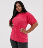 Asos Design Curve T-shirt In Plisse - Pink