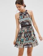 Daisy Street Skater Dress With Pleated Skirt - Flower