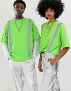 Collusion Unisex Washed T-shirt With Reflective Tape - Green