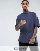 Mennace Extreme Drop Shoulder T-shirt In Navy - Red