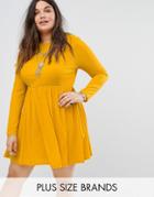 Alice & You Long Sleeve Smock Dress With Pleated Skirt - Yellow