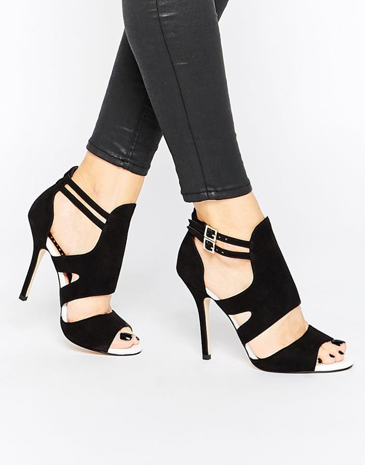 Miss Kg India Cut Out Heeled Sandals - Black Suedette