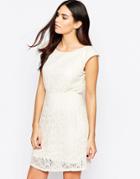 Pussycat London Lace Dress With Flutter Sleeves - Cream