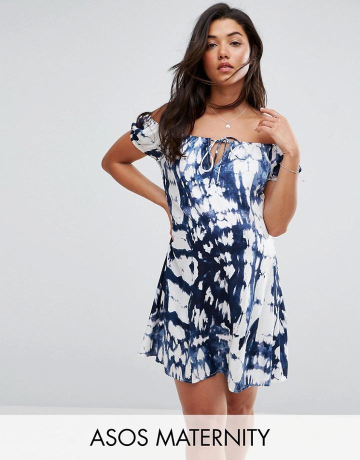 Asos Maternity Beach Off Shoulder Dress In Tie Dye - Multi