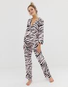 Asos Design Zebra Print Traditional 100% Modal Pants Set - Pink