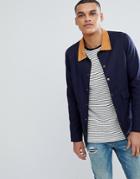 Boohooman Worker Jacket With Cord Collar In Navy - Navy