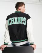 Bershka Contrast Sleeve Varsity Jacket In Black