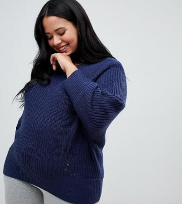 Micha Lounge Curve Relaxed Sweater In Textured Knit - Navy