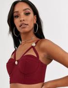 4th & Reckless Two-piece Crop Top With Button Detail In Wine