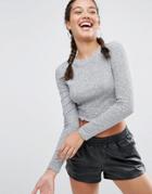 Asos Crop Crew Neck Long Sleeve T-shirt - Gray