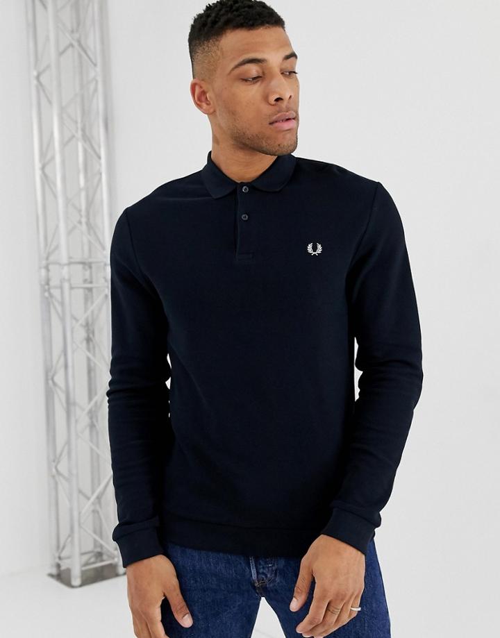 Fred Perry Long Sleeve Pique Polo In Navy - Navy