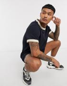 Asos Design Waffle T-shirt With Contrast Trim In Navy - Part Of A Set