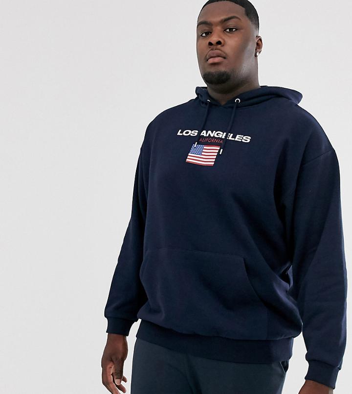 Asos Design Plus Oversized Hoodie With Los Angeles Print In Navy