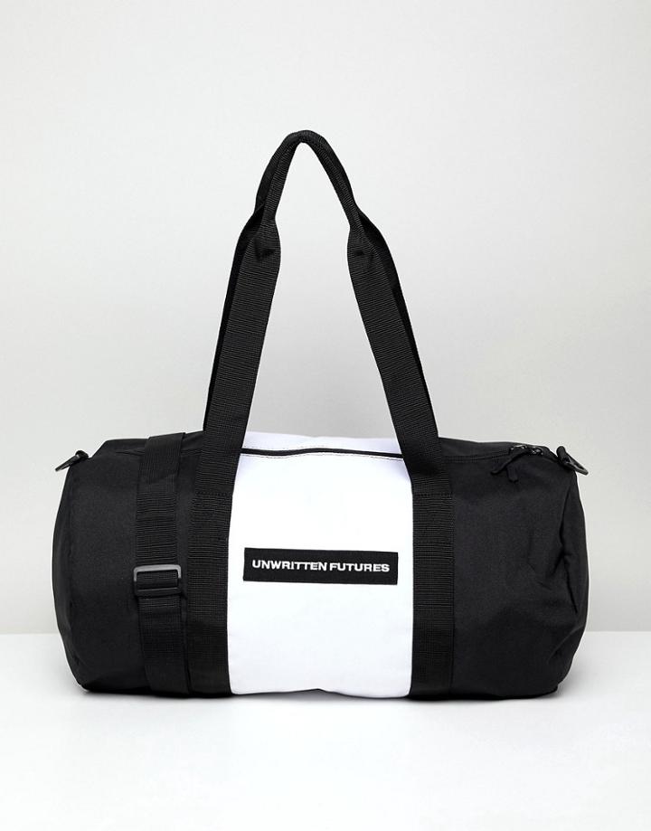 Asos Design Barrel Bag In Black With Unwritten Futures Slogan - Black